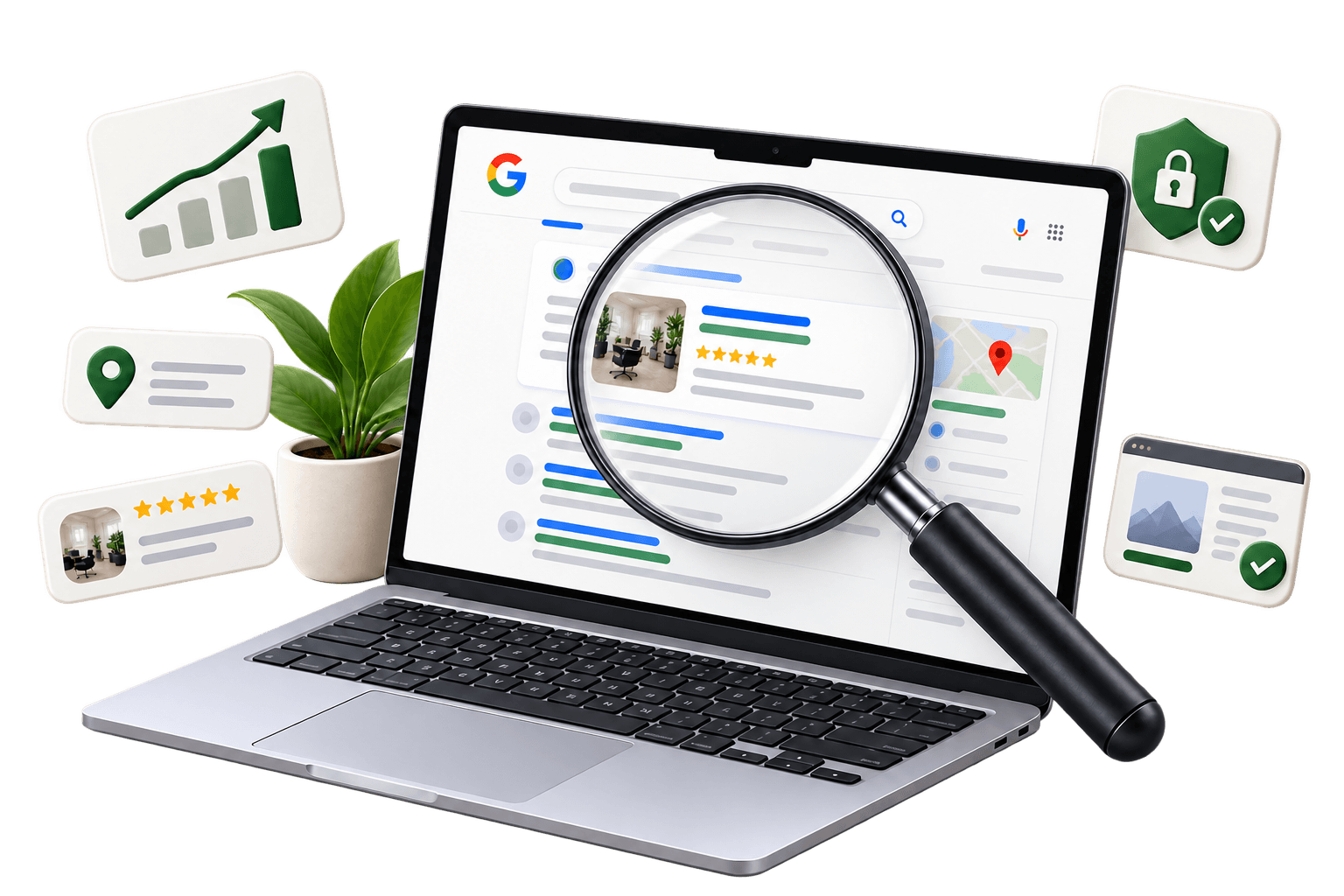 Paikallista Google-näkyvyyttä ja hakutuloksia kuvaava näkymä